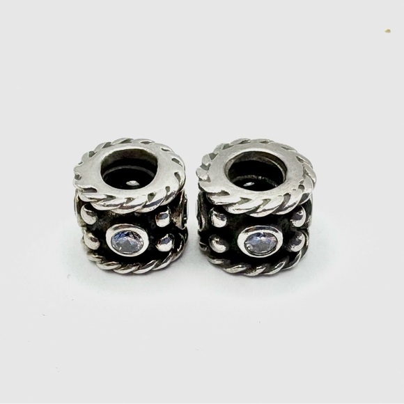 Pandora Oxy Crown Cubic Zirconia Sterling Silver Charm Set of 2 - Picture 3 of 5